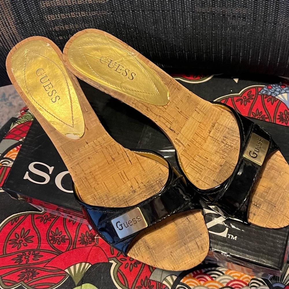 Guess Black Patent Leather Mules